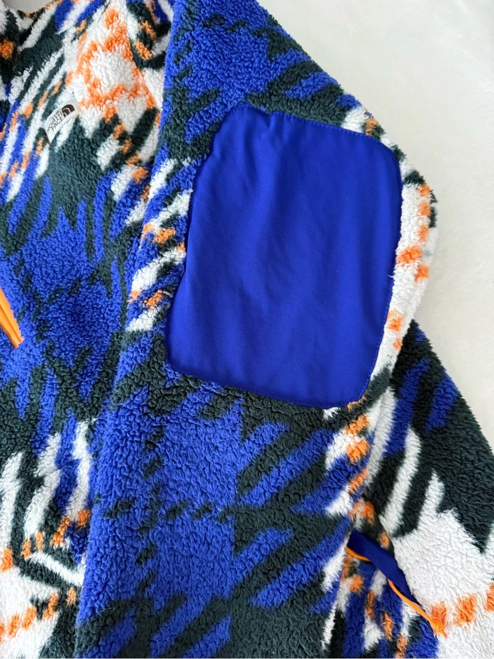 The North Face Men’s Blue, White & Orange Patterned Half-Zip Fleece Hoodie eb2